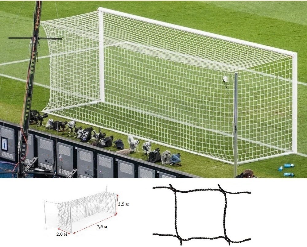 

Профессиональная футбольная сетка на ворота 7,34x2,44x2x2 м, шнур полипропилен 4,5 мм. Black (Испания)