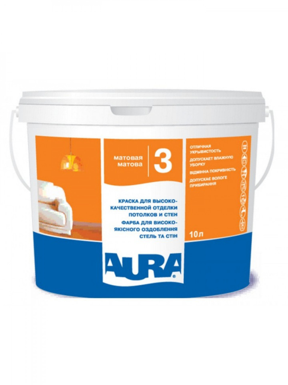 

Краска акрилатная Aura Lux Pro 3 белая 10 л арт - 38112