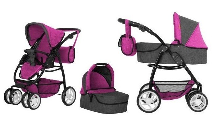 

Коляска для ляльки 2в1 CARRELLO AVANTI 9662 ROSE RED з сумкою