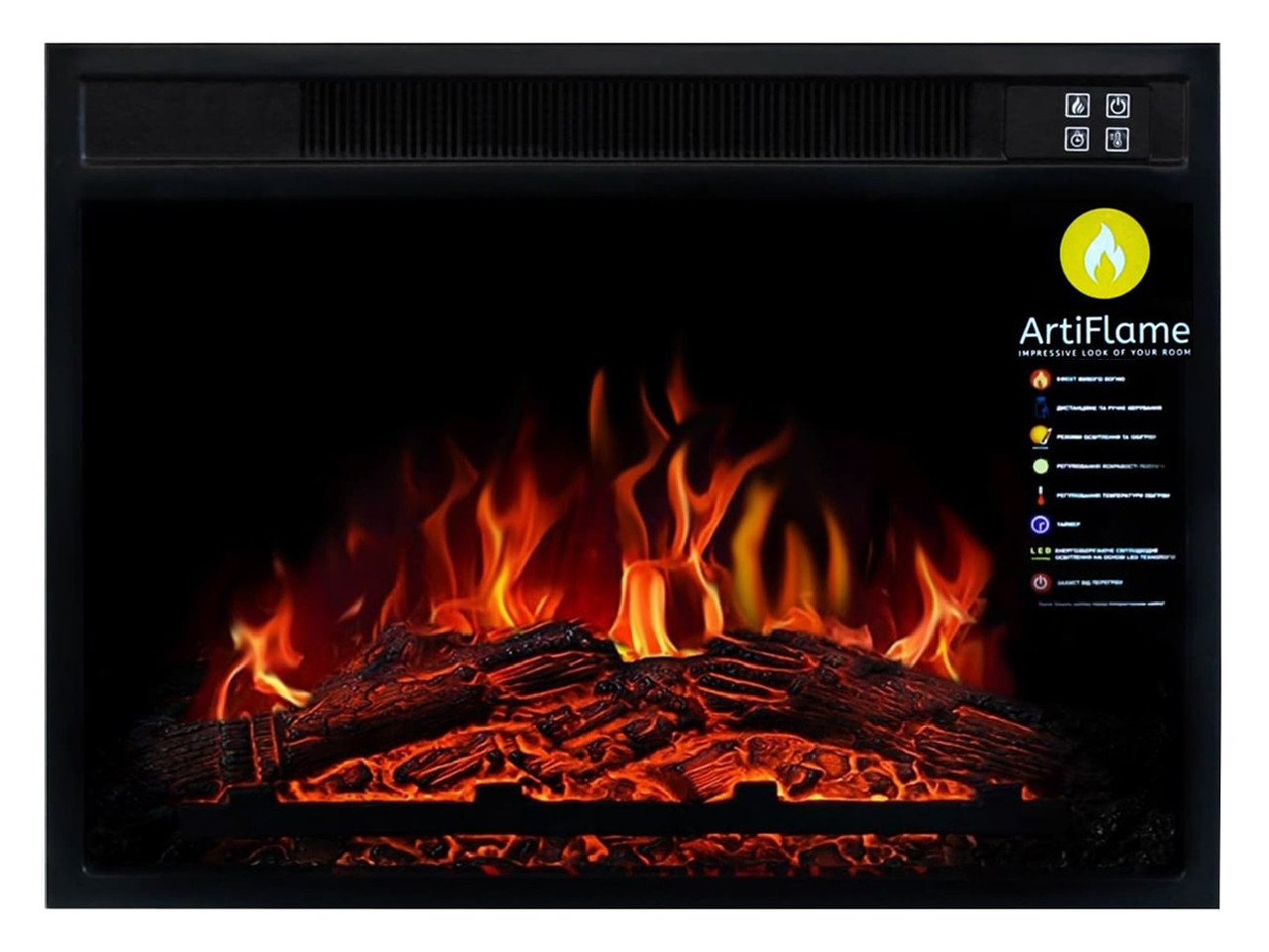 

Электрокамин ArtiFlame AF23S эффект живого пламени и тления поленьев со звуком и обогревом