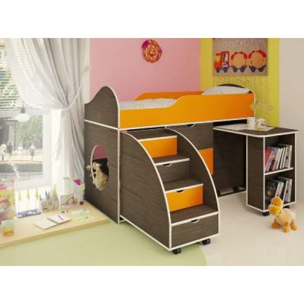 

Низкая кровать чердак KidsBunkBed K-001 венг темный апельсин 1634х1140х1434 мм