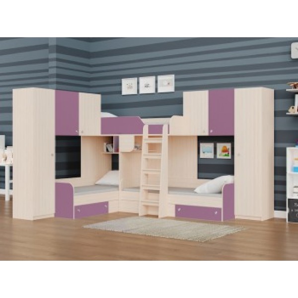 

Трёхъярусная кровать KidsBunkBed K-083 венге темный венге светлый 326.5 х 240х200 см.