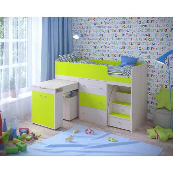 

Низкая кровать чердак KidsBunkBed (школьник) K-006 дуб молочный лайм 1832 х 832х 1130 мм