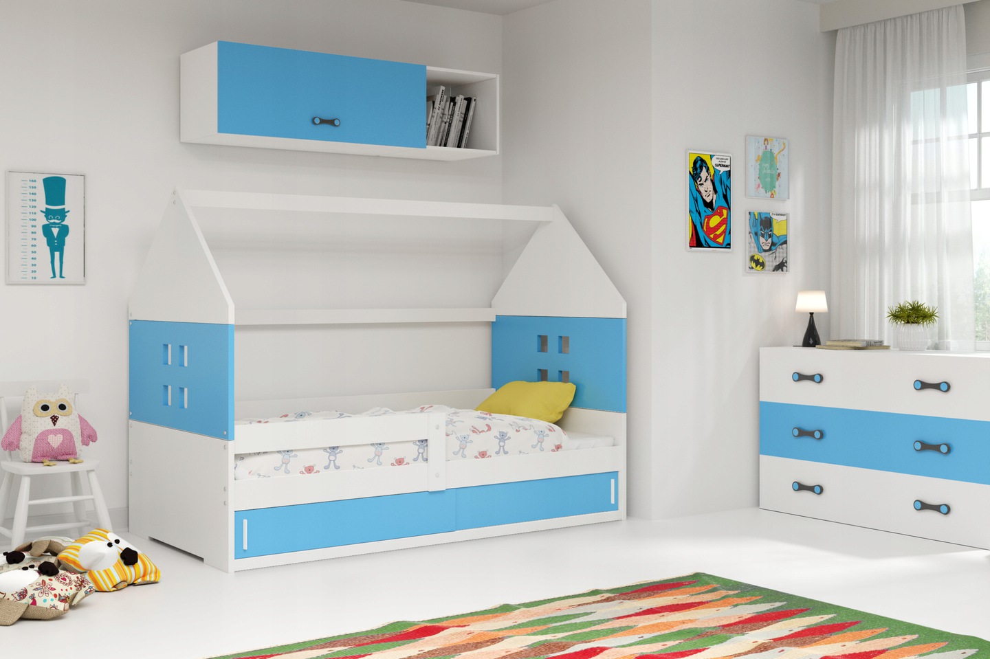 

Детская кровать чердак Домик KidsBunkBed белый зеленый цвет 160х80 см. 124х86х164 см.
