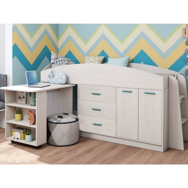 

Низкая кровать-чердак KidsBunkBed K-0034 дуб молочный 2134х1680х1065 мм