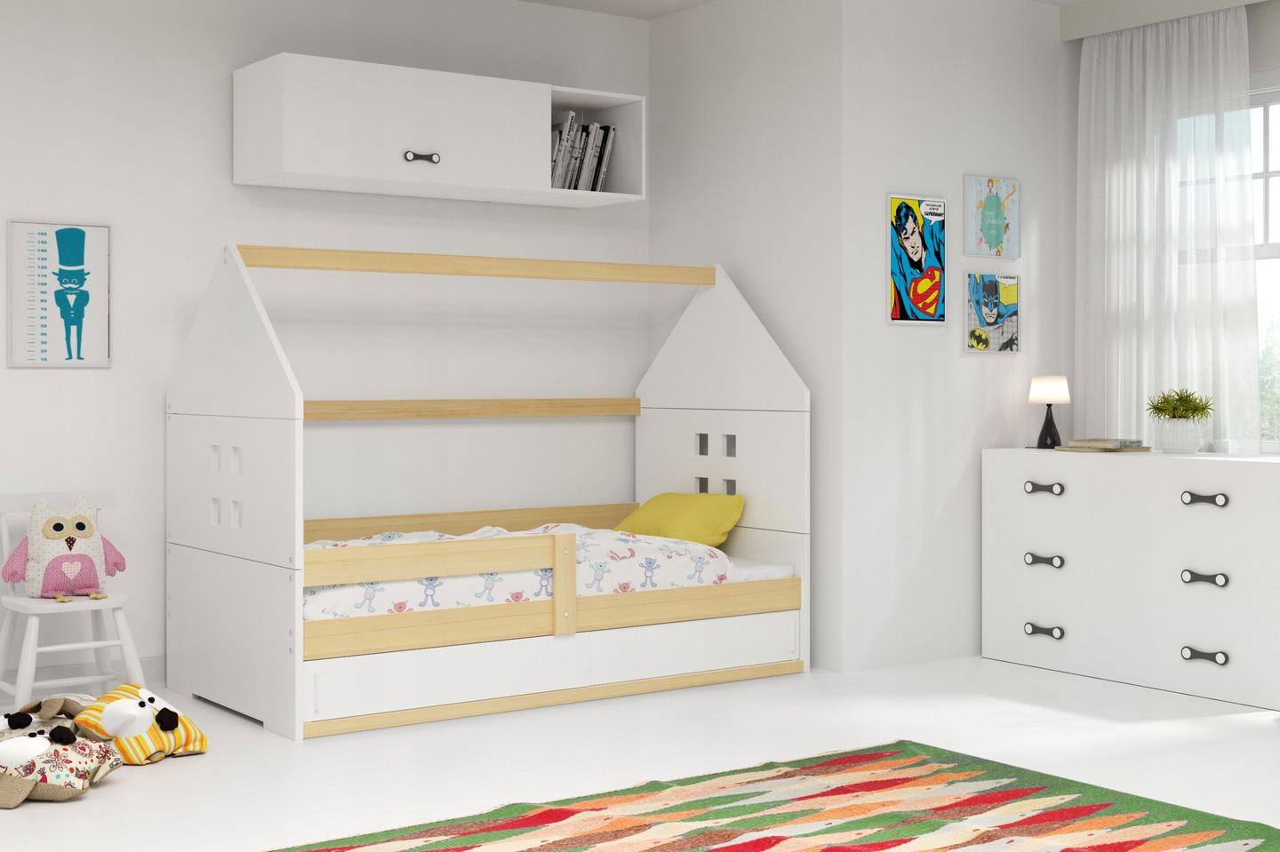 

Детская кровать чердак Домик KidsBunkBed сосна белый серый цвет 160х80 см. 124х86х164 см.