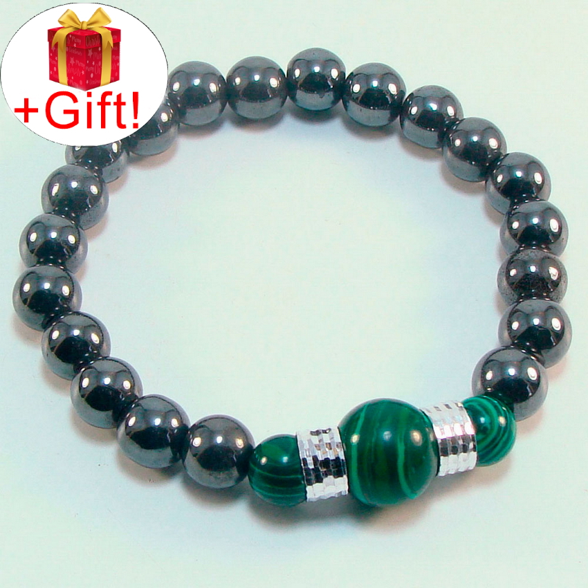 

Браслет гематит натуральный и малахит натуральный (8,12 мм), размер 17 см, julB0066
