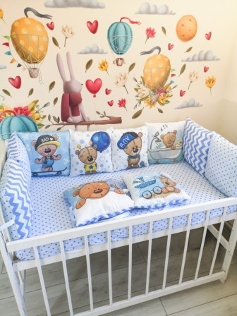 

Комплект бортиков-подушек с панельками Kid Way Мишка мальчик голубой