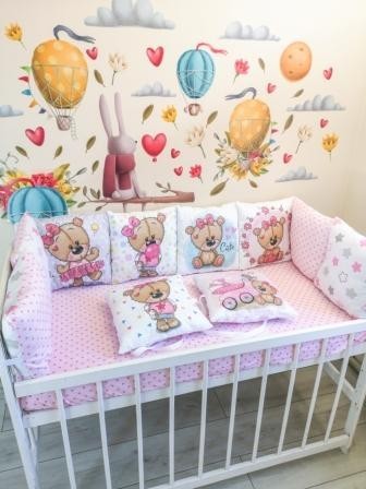 

Комплект бортиков-подушек с панельками Kid Way Мишка девочка розовый
