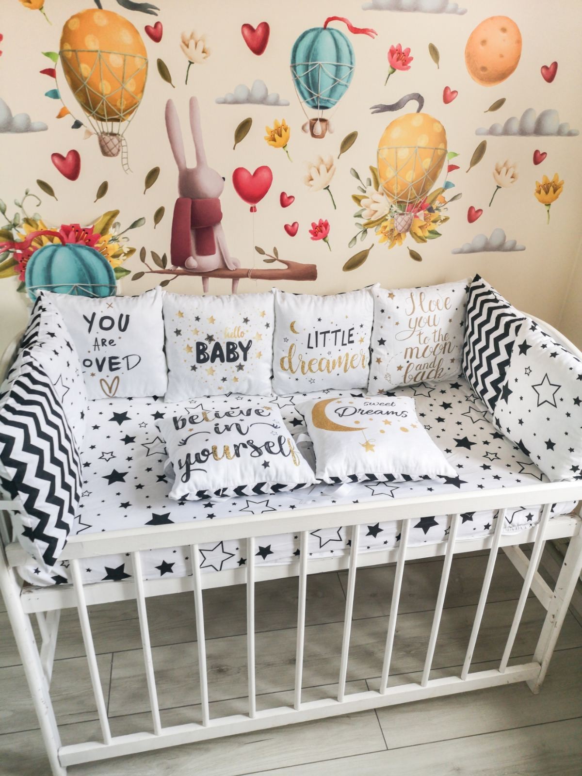 

Комплект бортиков-подушек с панельками Kid Way Baby чёрно-белый