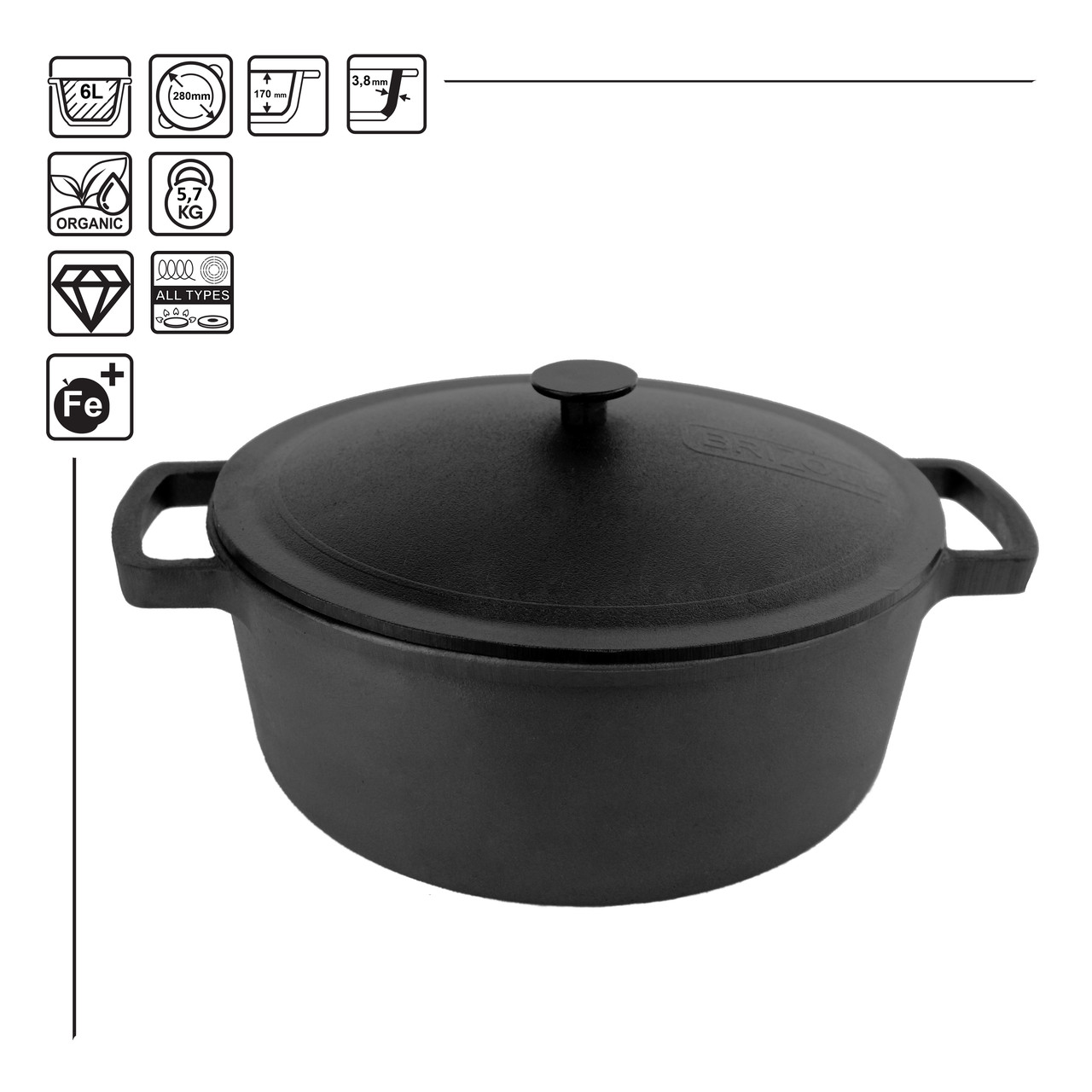 

Кастрюля Brizoll чугунная с крышкой 6л (P-6L-1)