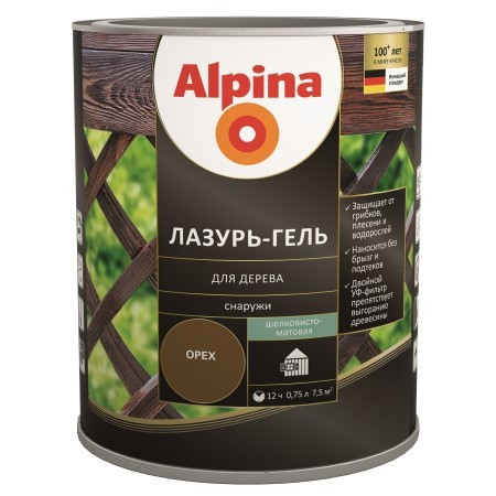 

Лазурь для дерева Alpina lasur-gel шелк.-мат (10 л) Тик