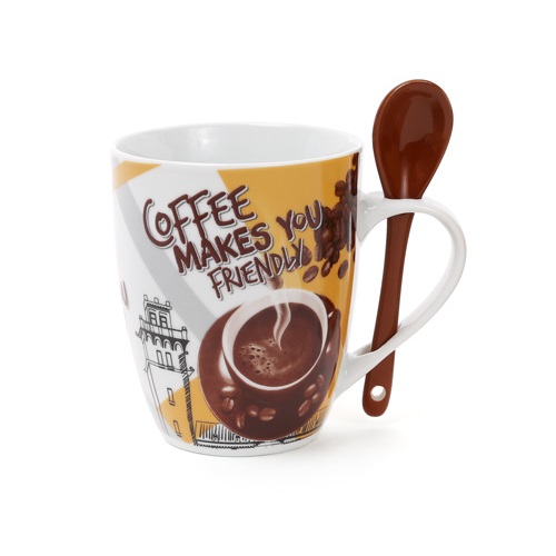 

Набор кружек фарфоровых Bon Coffee 334-404 с коричневой ложкой, 350мл, 12 шт