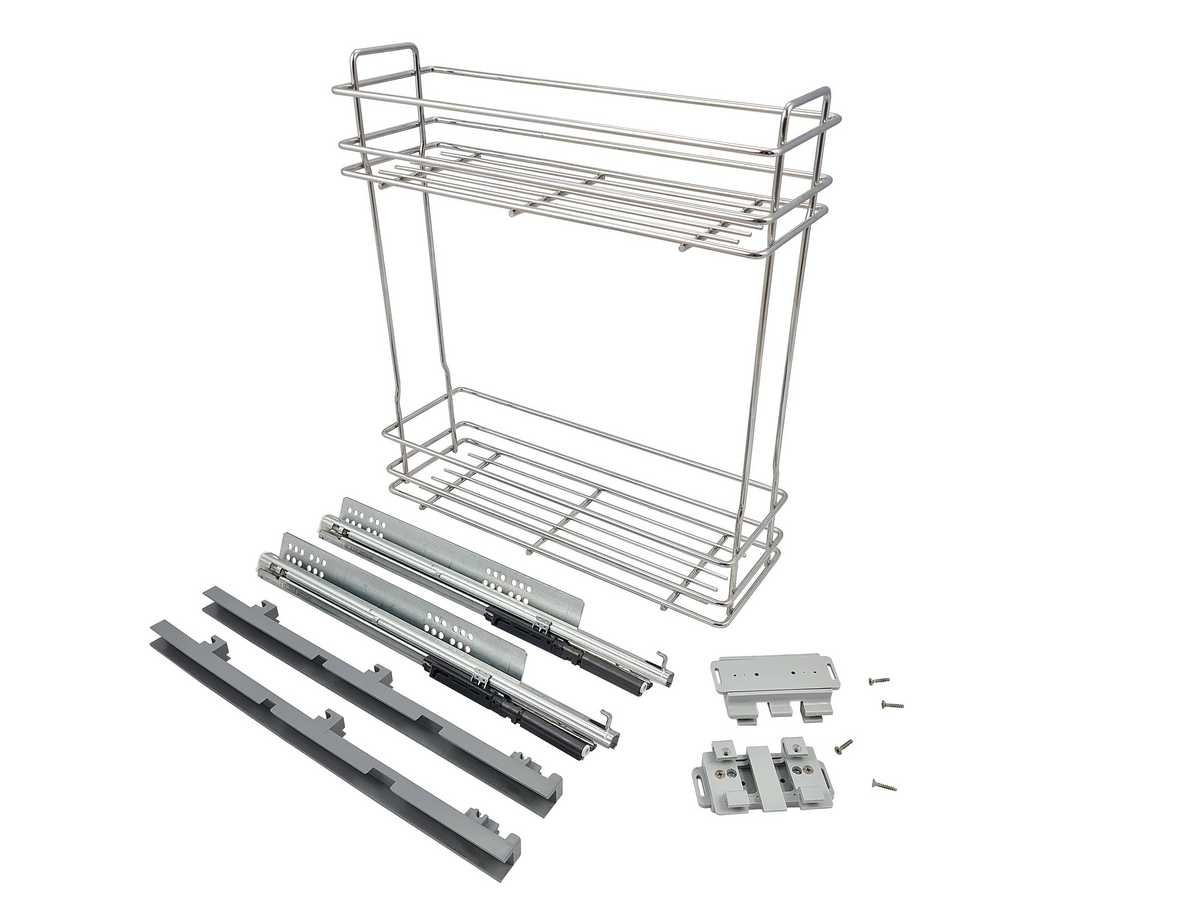 

Карго Movimento Made in Italy,200 мм ХРОМ Левое, на направляющих скрытого монтажа полного выдвижения Hettich с доводчиком, с системой быстрой их фиксации на карго, регулируемые 3D крепления к фасаду