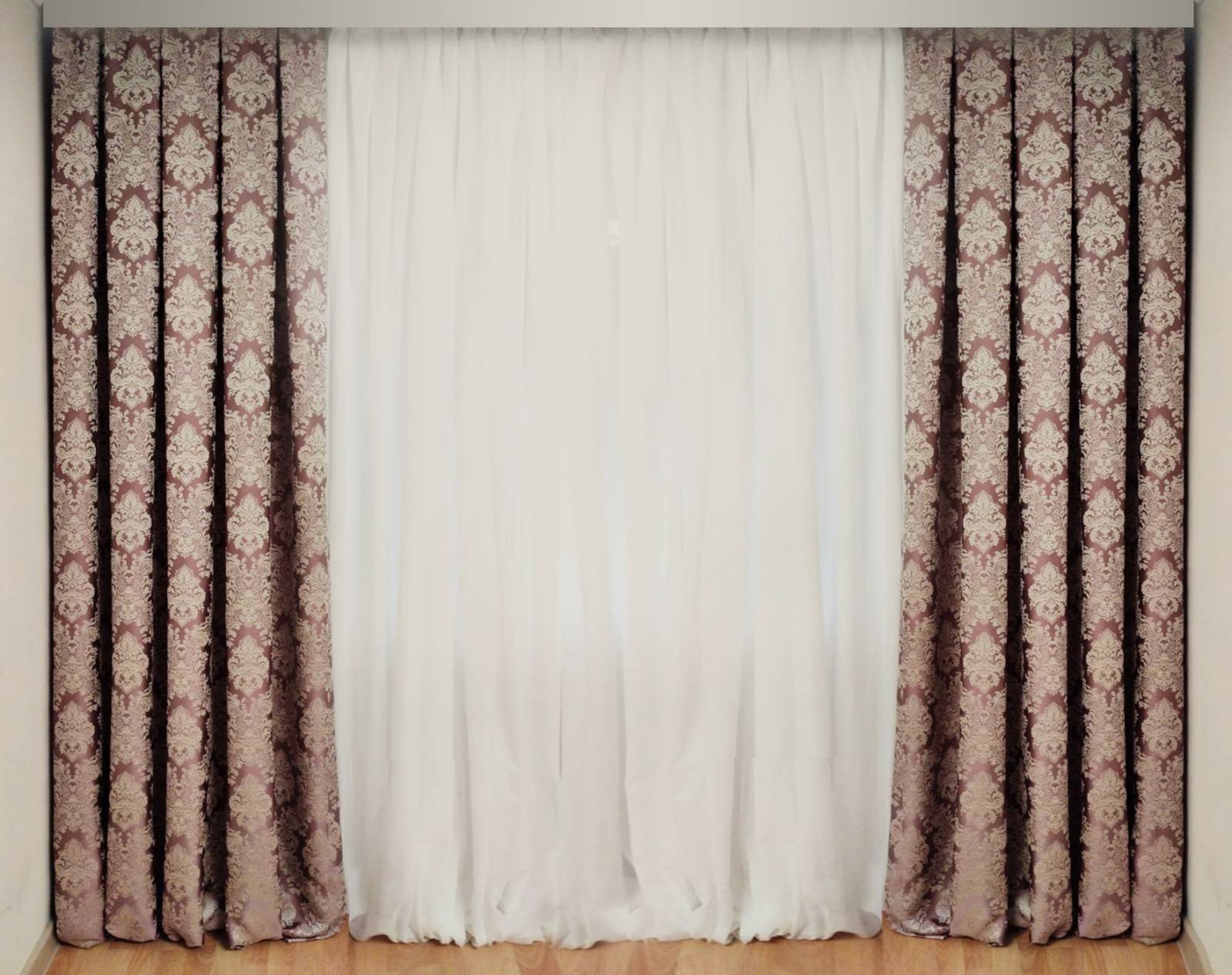 

Шторы Декорин Версаль 200х240 см 2 шт Светло-золотистый рисунок на темно-розовом фоне