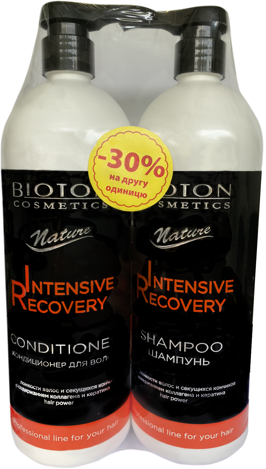 Акція на Набор для ухода за волосами Bioton Cosmetics Intensive Recovery: Шампунь 1000 мл + Кондиционер для волос 1000 мл (4820026154619) від Rozetka UA