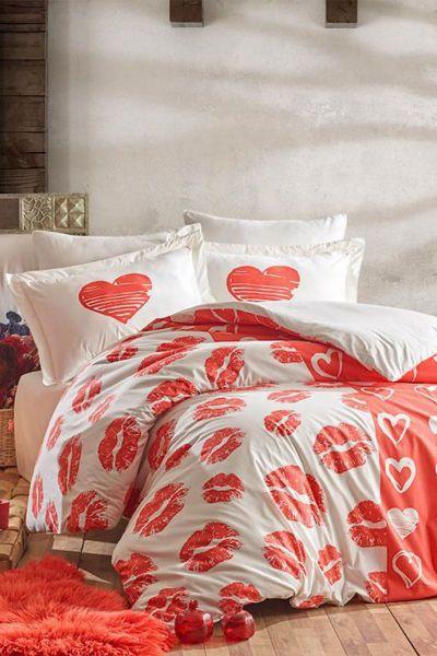 

Постельное белье HOBBY Poplin евро размер Love Me красный