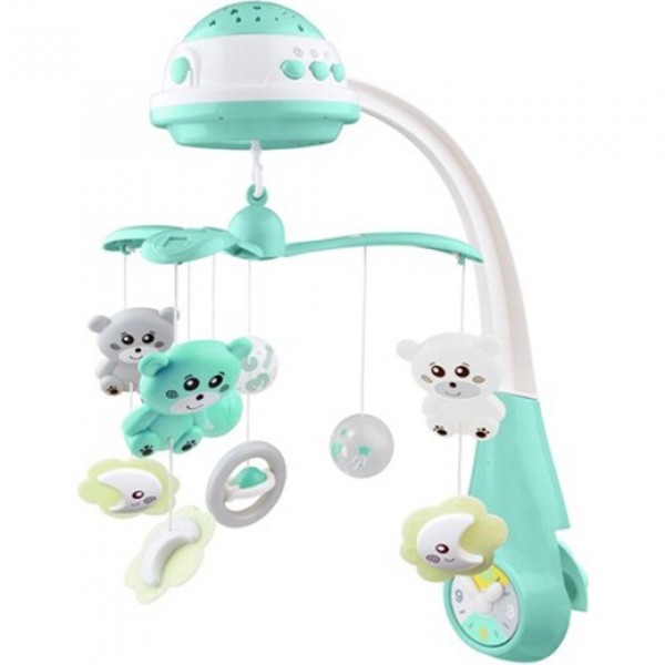 

Мобиль-карусель Baby Mix FS-35604 Мишки Мятный пластиковый с проектором + 9 игрушек и 4 типа мелодий