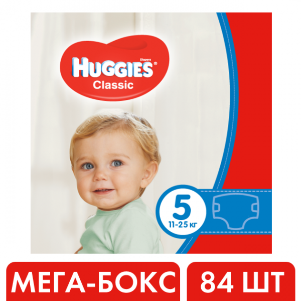 

Подгузники Huggies Classic 5 (11-25 кг), 84 шт