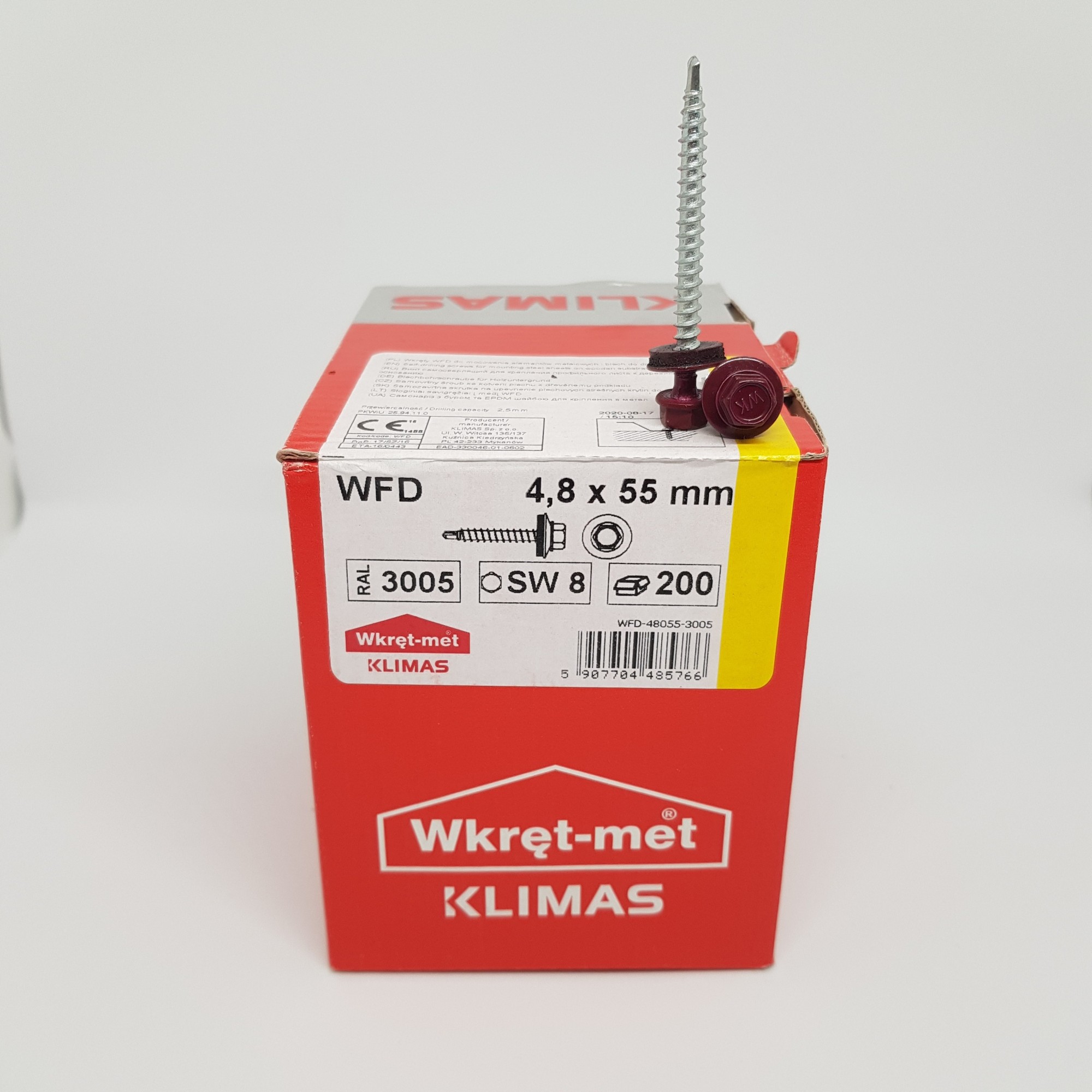 

Кровельные саморезы с резиновой шайбой EDPM Klimas Wkret-Met 4,8х55 мм RAL 3005 Винно-красный темная-вишня по дереву 200шт