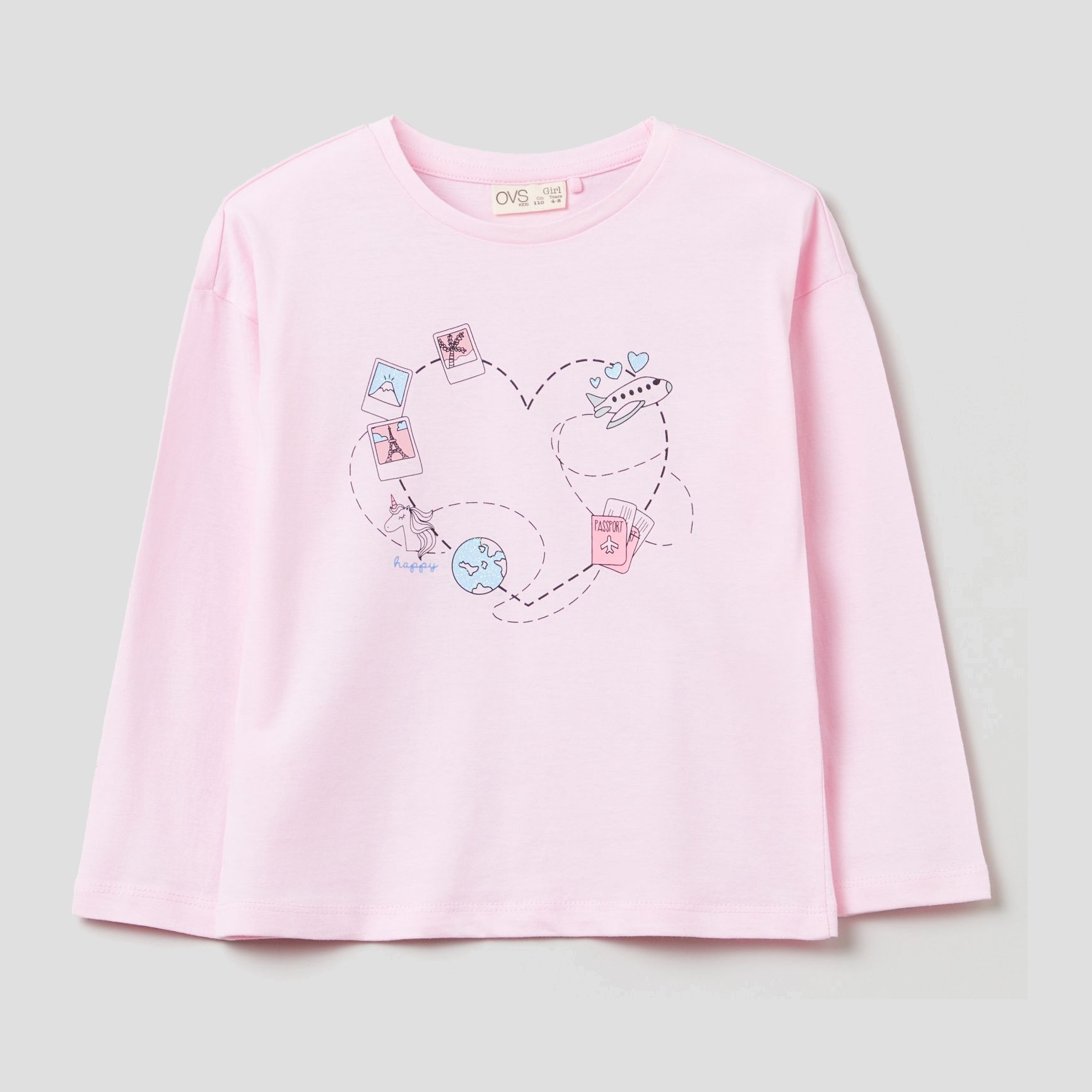 

Футболка с длинными рукавами OVS 1294393 110 см Pink