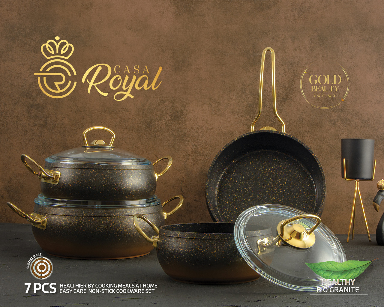 

Набор посуды 7 предметов САЅА ROYAL black-gold "Bio Granit" G-UKR 20200 black-gold