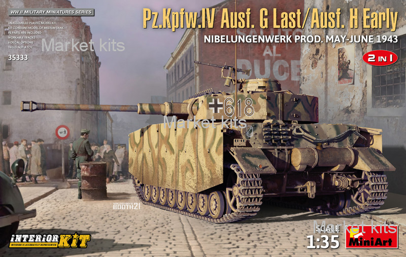 

Немецкий танк Pz.Kpfw.IV Ausf. G Last/Ausf. H Early. Nibelungenwerk Prod. (май - июнь 1943). 2 в 1 с 1:35 MINIART (MA35333)