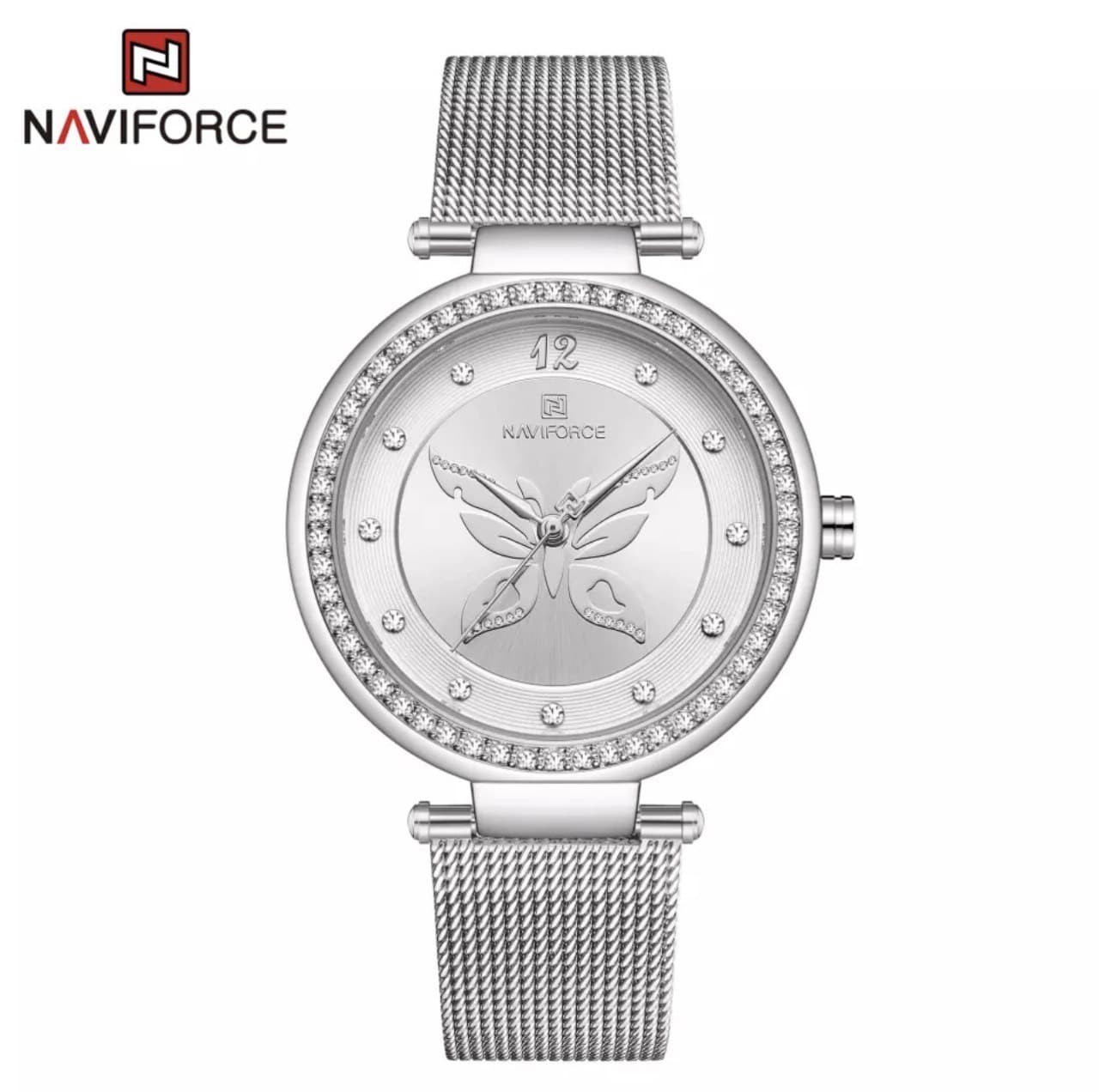 

Женские часы Naviforce NF5018 classic silver серебристая кольчуга