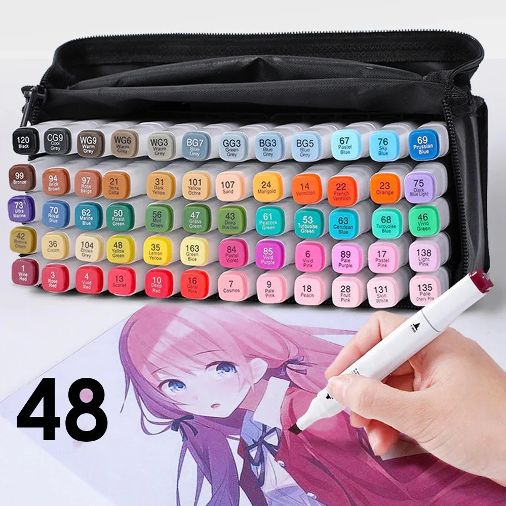 

Набор скетч маркеров 48 шт для рисования двусторонние профессиональные спиртовые фломастеры белые