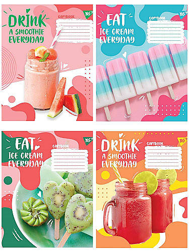 

Тетрадь А5 18 листов в клетку Smoothie (25шт. в упак микс видов) YES (765514)