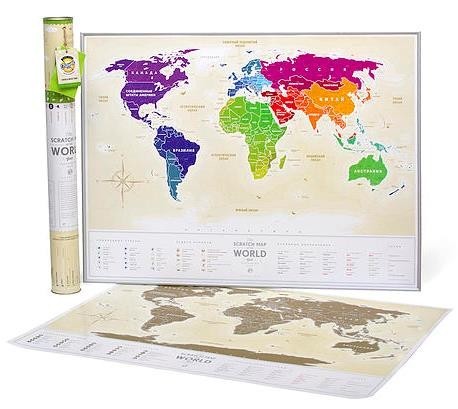 

Скретч-карта мира Travel map золото, русс.