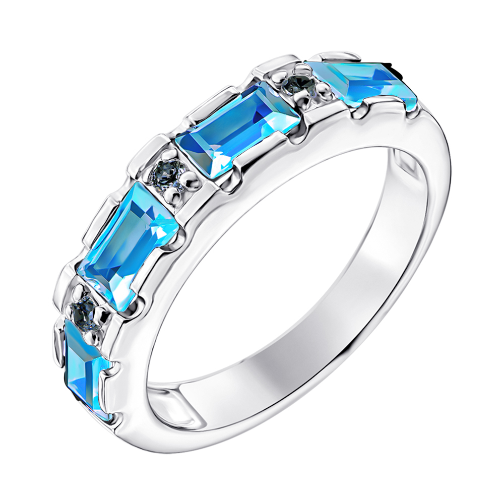 

Серебряное кольцо с голубыми топазами и фианитами 000125605 19 размера