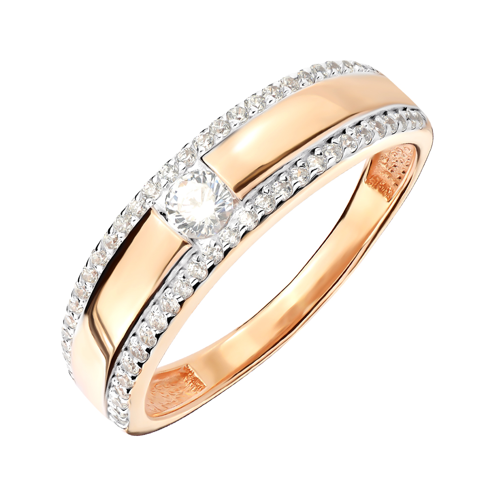 

Золотое кольцо в комбинированном цвете с фианитами 000141424 17.5 размера