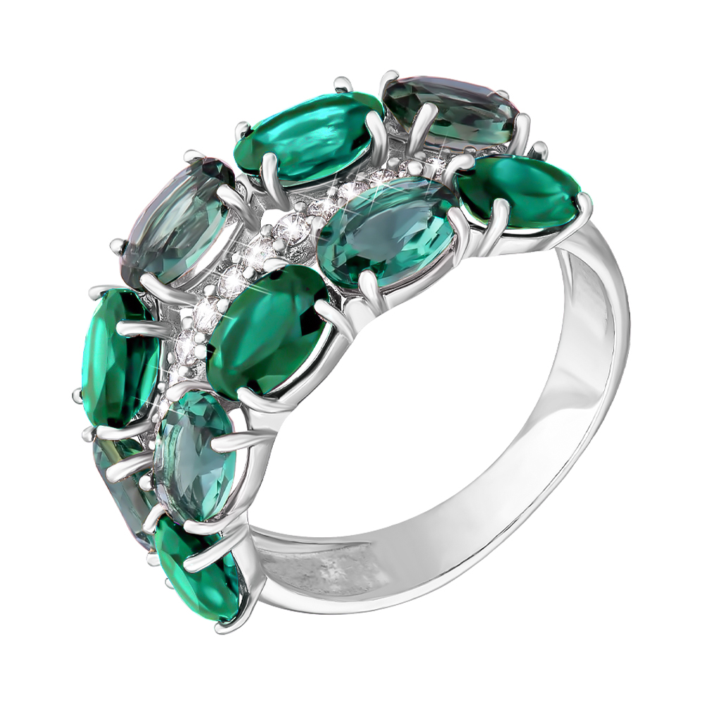 

Серебряное кольцо с зеленым агатом, зеленым кварцем и фианитами 000063391 17 размера