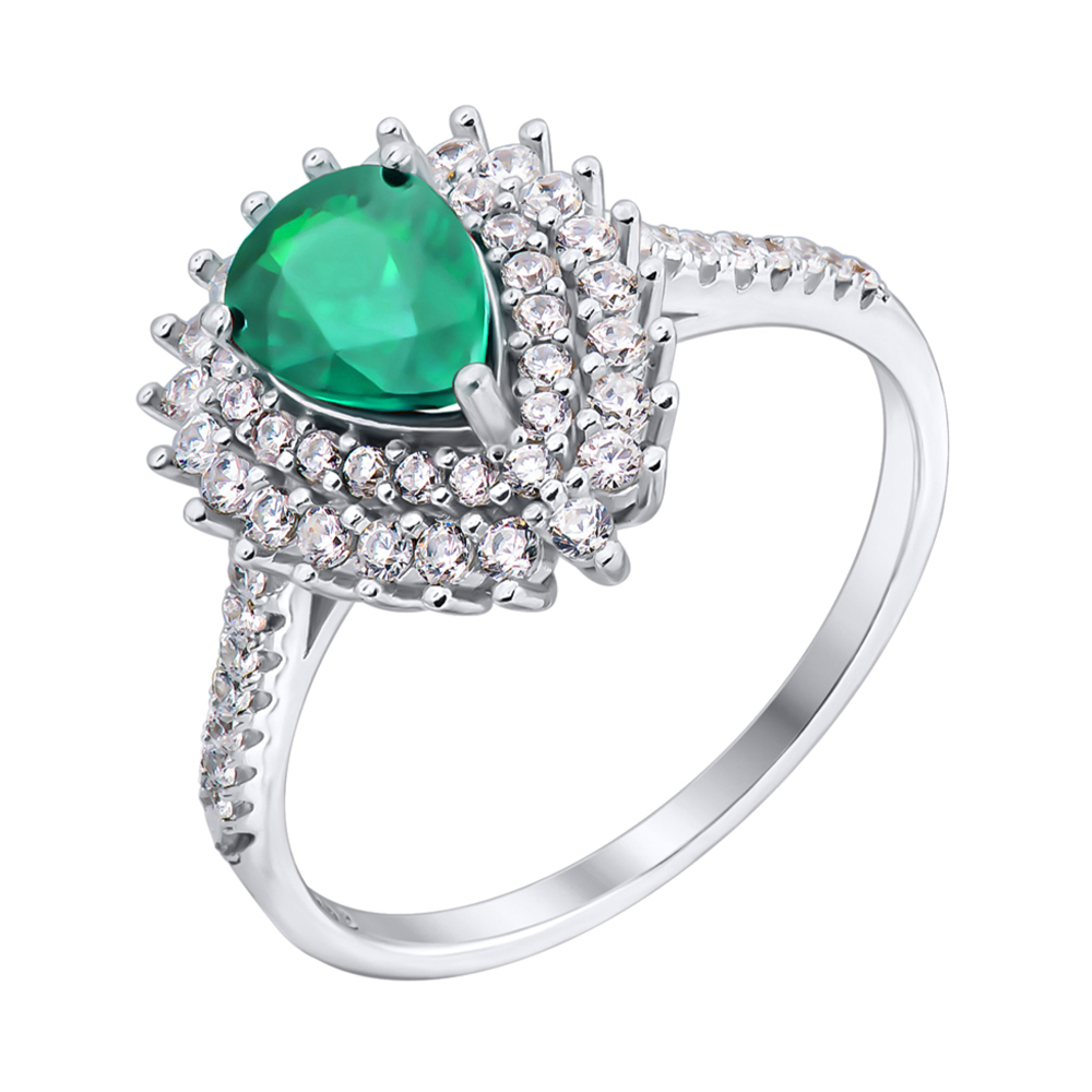 

Серебряное кольцо с изумрудом и фианитами 000117792 17.5 размера