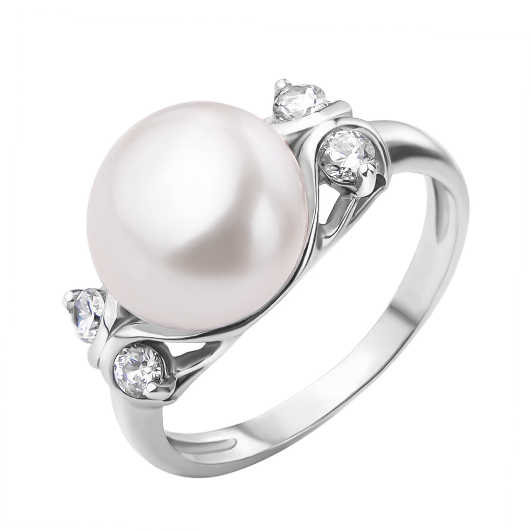 

Серебряное кольцо с жемчугом и фианитами 000118263 17 размера