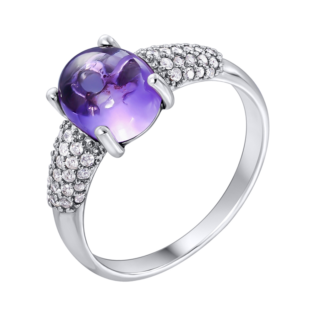 

Серебряное кольцо с аметистом и фианитами 000122586 17 размера