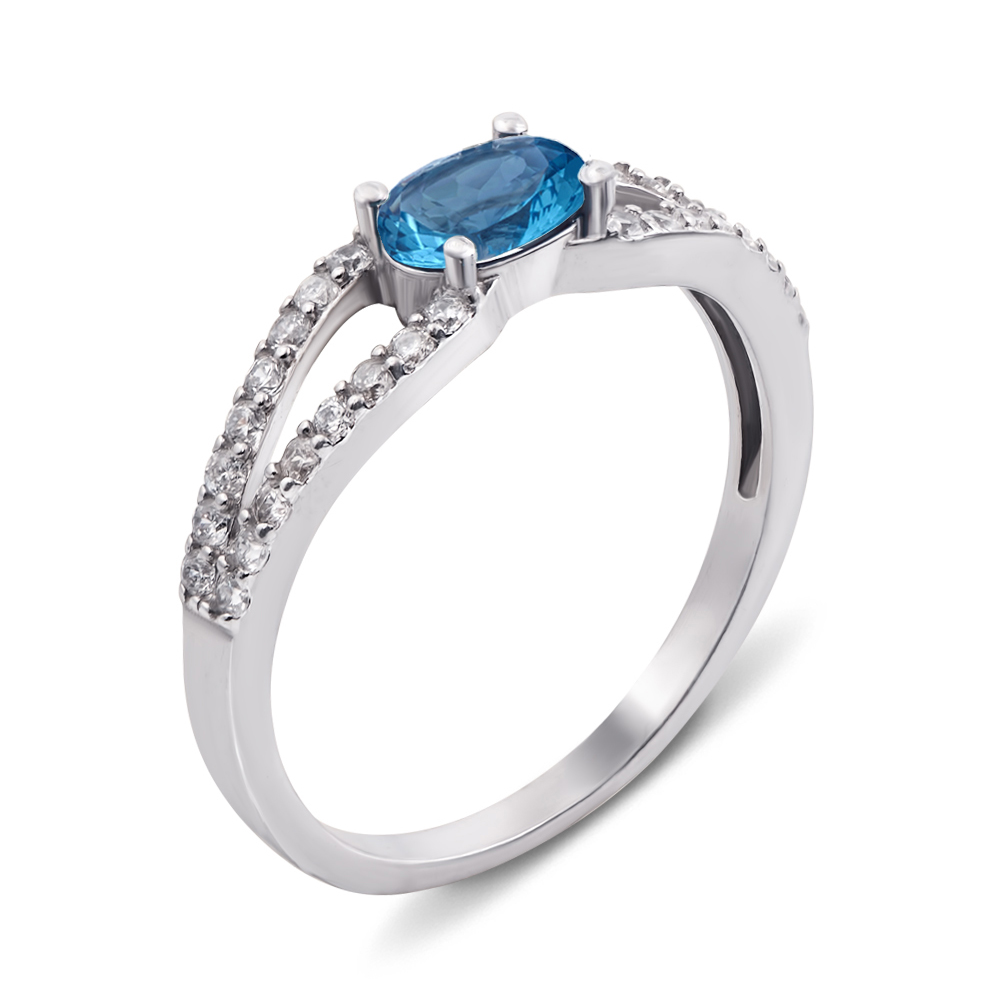 

Серебряное кольцо с лондон топазом и фианитами 000135991 16.5 размера