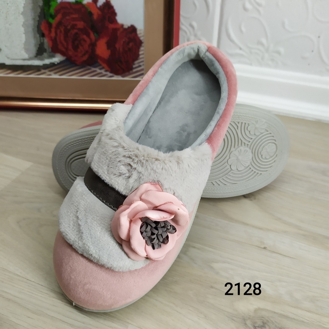 

Тапочки женские домашни Dago Style пудровые с цветком 41р (26 см)