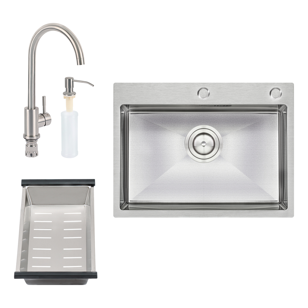 

Набор 4 В 1 Qtap Мойка Кухонная D6045 Satin + Смеситель + Сушилка + Дозатор Для Моющего Средства