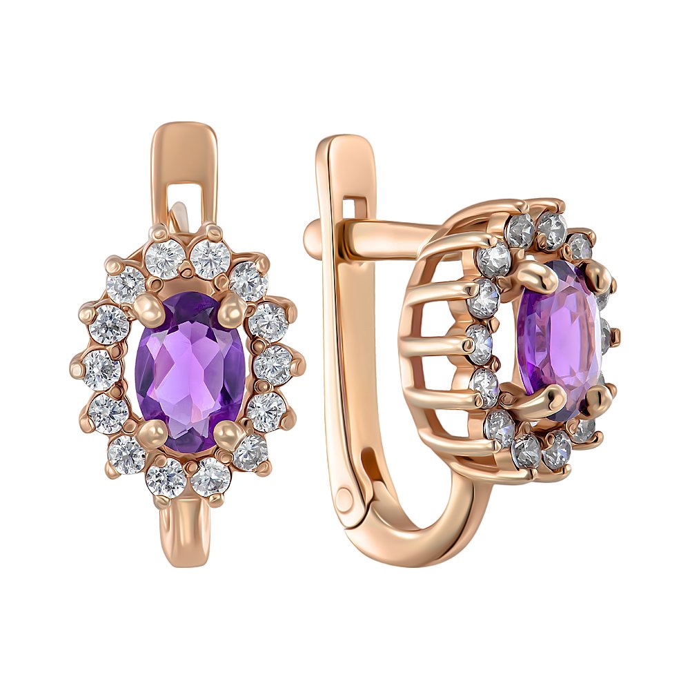 

Серьги из красного золота с аметистом и фианитами 000149724