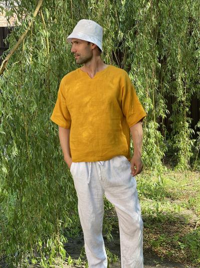 

Льняная мужская футболка горчичная XXL - linen island - linen island