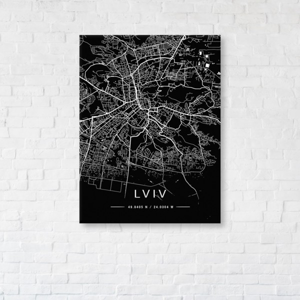 

Картина на холсте IBR Lviv Black Map 45x60 см