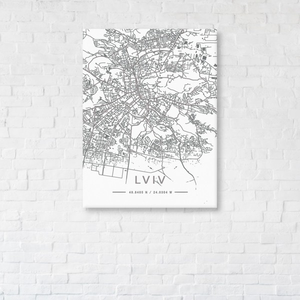

Картина на холсте IBR Lviv White Map 90x180 см