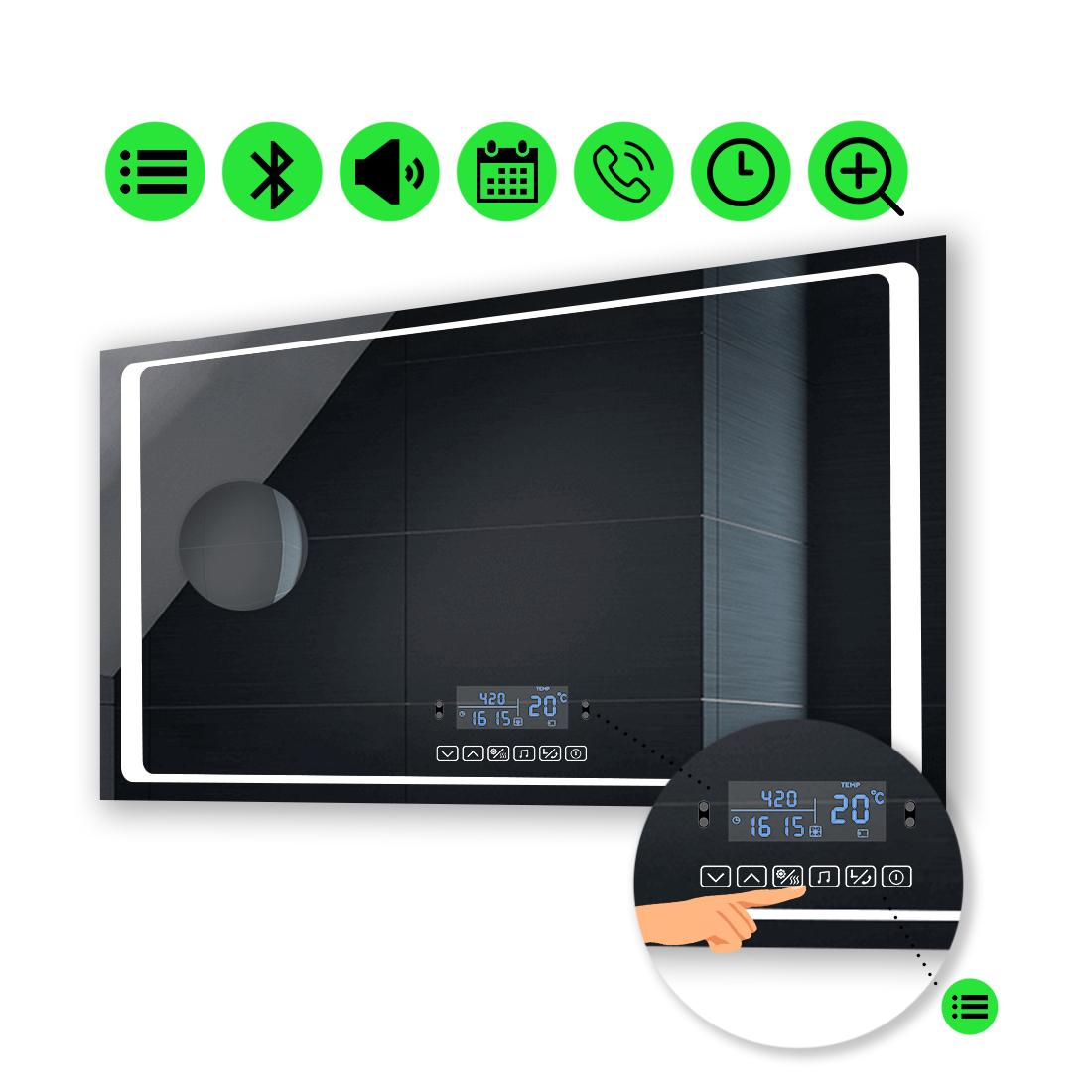 

LED-зеркало 80x70см, с Smart-блоком и линзой без подсветки, модель Emma (Emmag65)