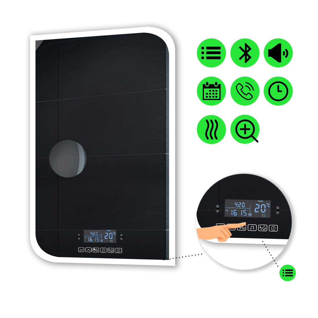 

LED-зеркало 60x70см, с Smart-блоком, линзой без подсветки и подогревом, модель Kruka