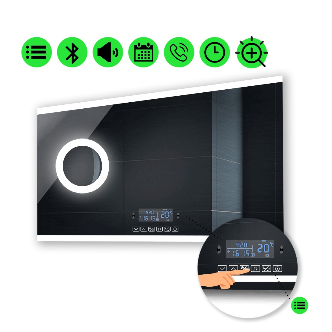 

LED-зеркало 90x60см, с Smart-блоком и линзой с подсветкой, модель Ines