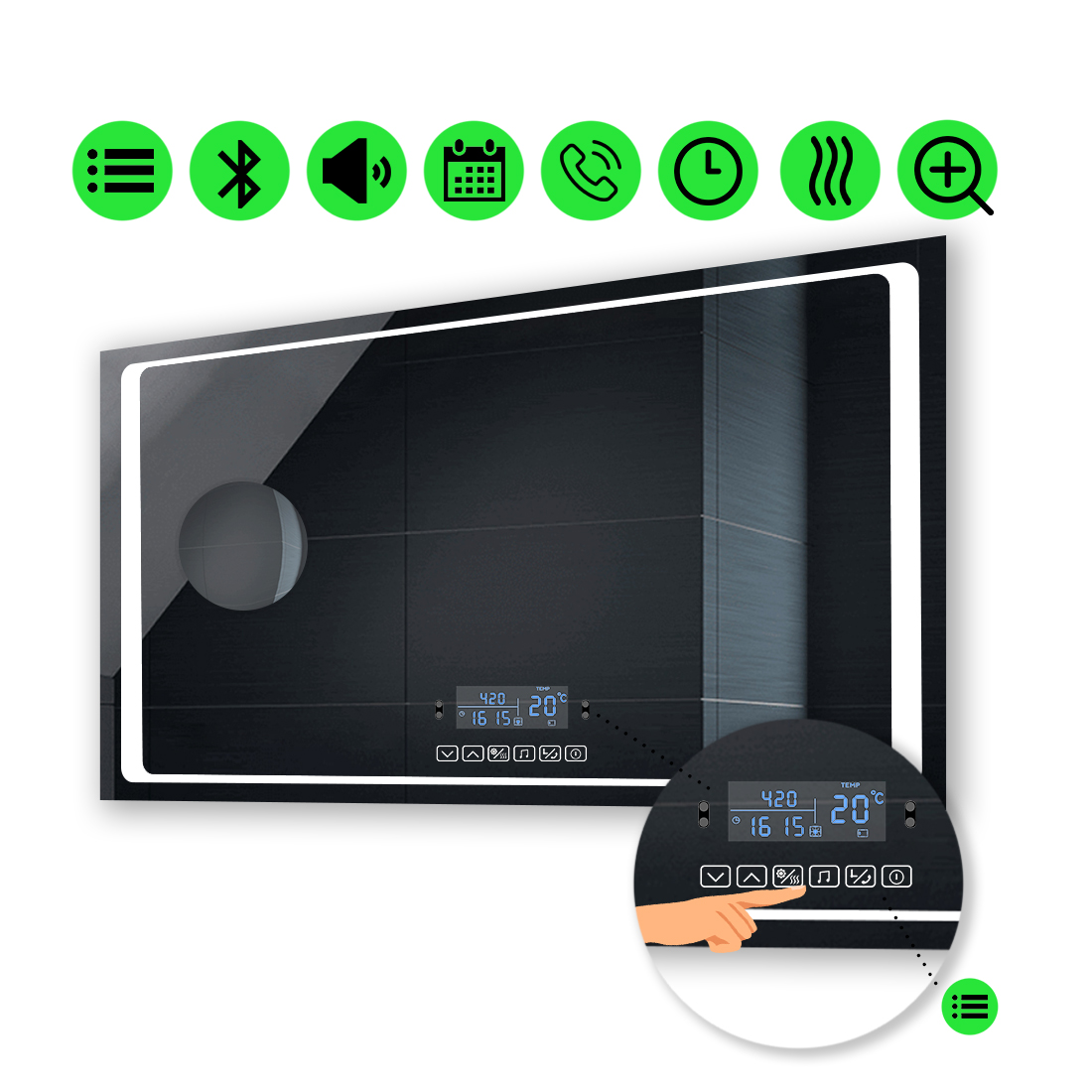 

LED-зеркало 110x70см, с Smart-блоком, линзой без подсветки и подогревом, модель Emma (Emmag196)