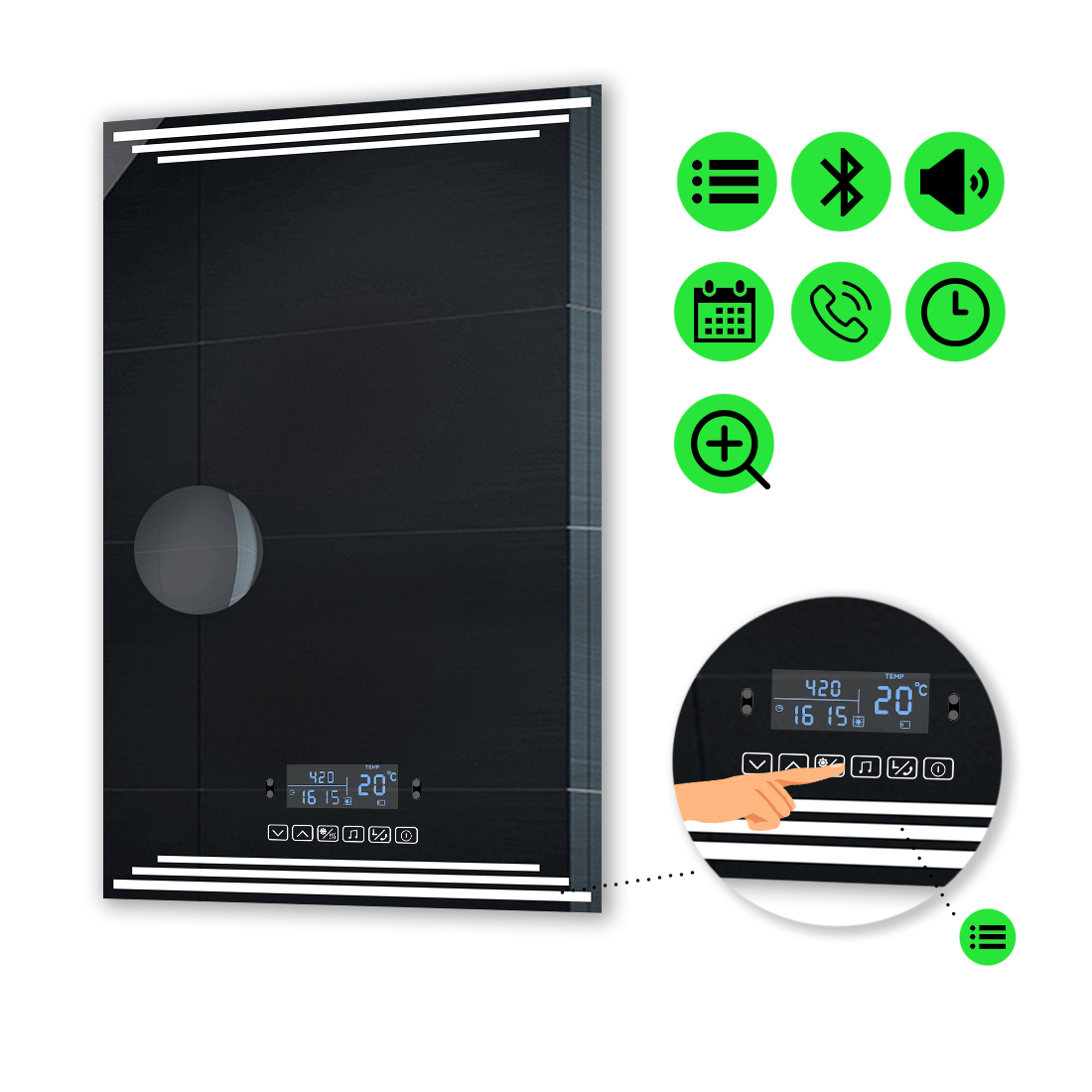 

LED-зеркало 70x110см, с Smart-блоком и линзой без подсветки, модель Francisca (Francisca197)