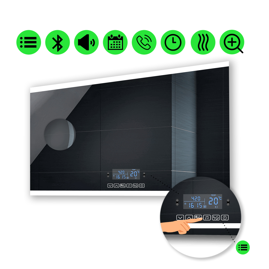 

LED-зеркало 80x70см, с Smart-блоком, линзой без подсветки и подогревом, модель Ines (Inesg64)